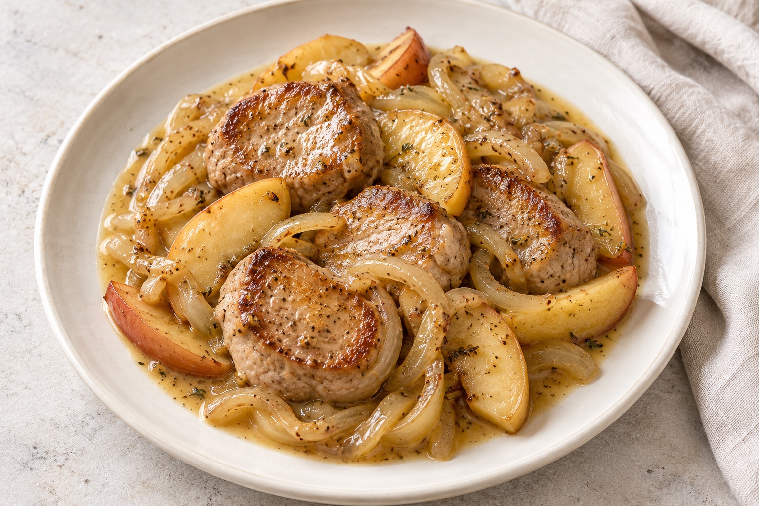 Serving suggestion for French Pork Tenderloin with Apples