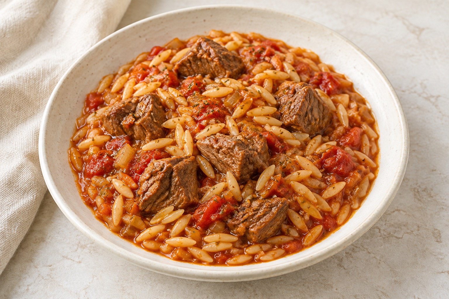Serving suggestion for Greek Lamb and Tomato Orzo