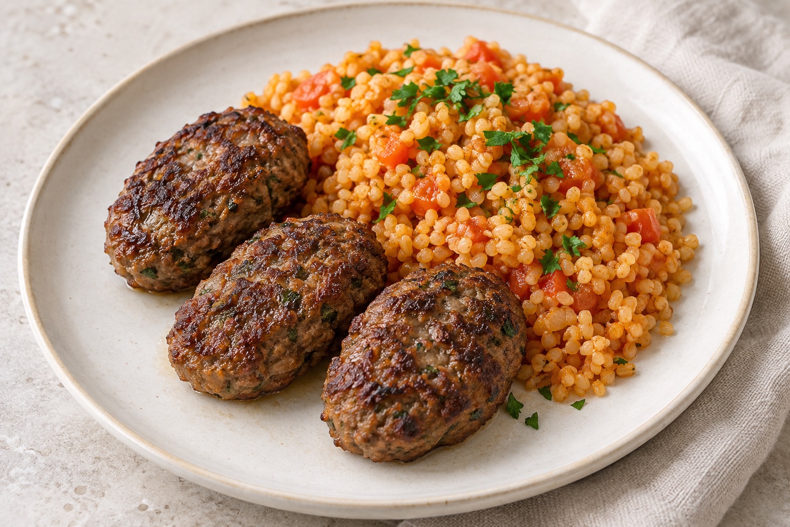 Serving suggestion for Turkish Beef Kofte with Bulgur