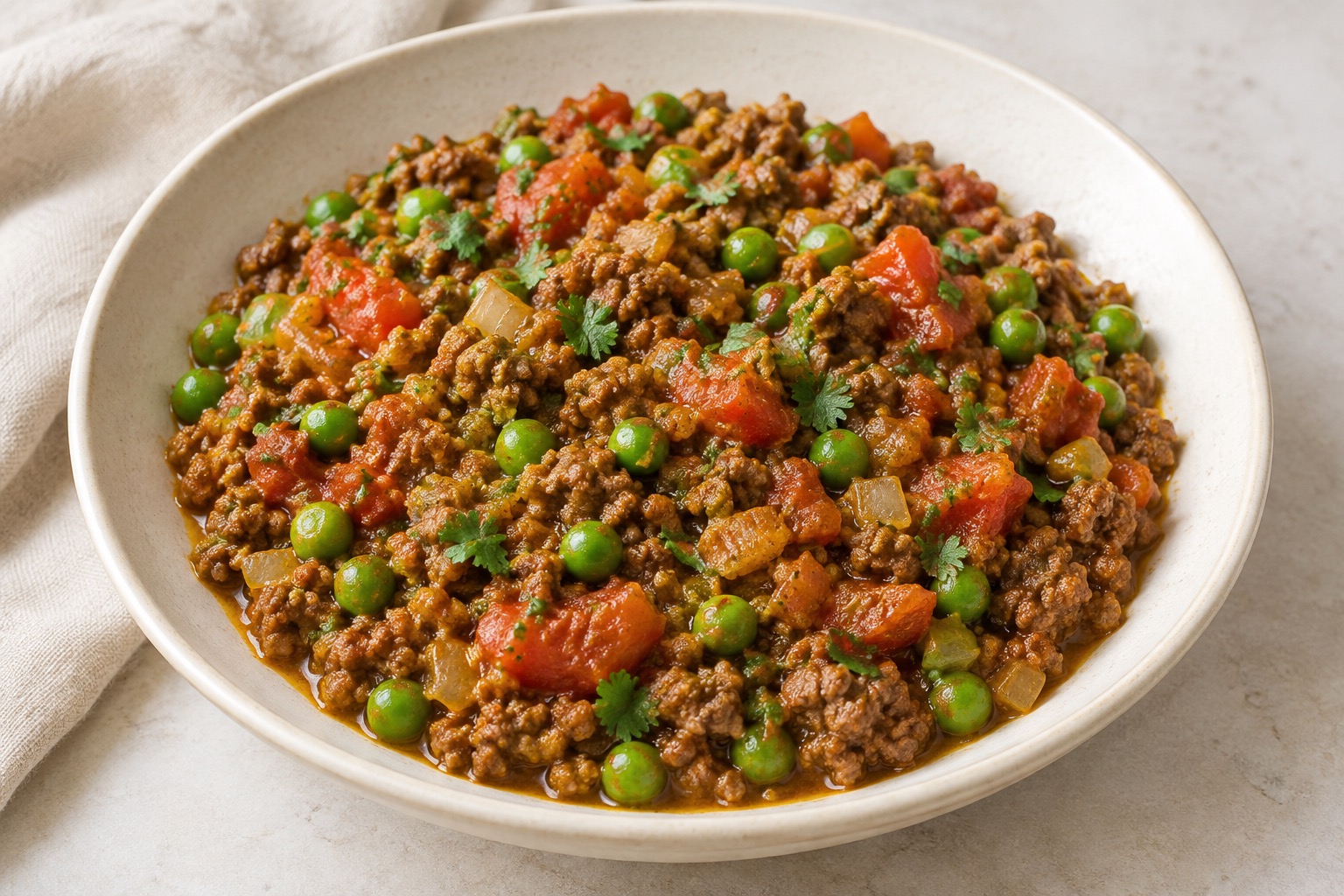 Serving suggestion for Indian Beef Keema with Peas