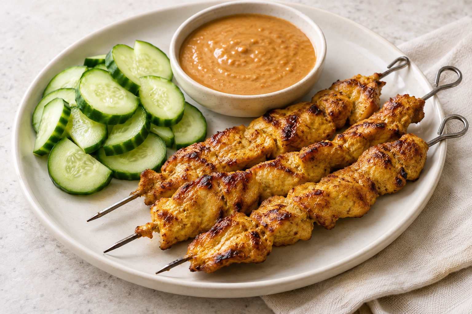 Serving suggestion for Thai Chicken Satay with Peanut Sauce