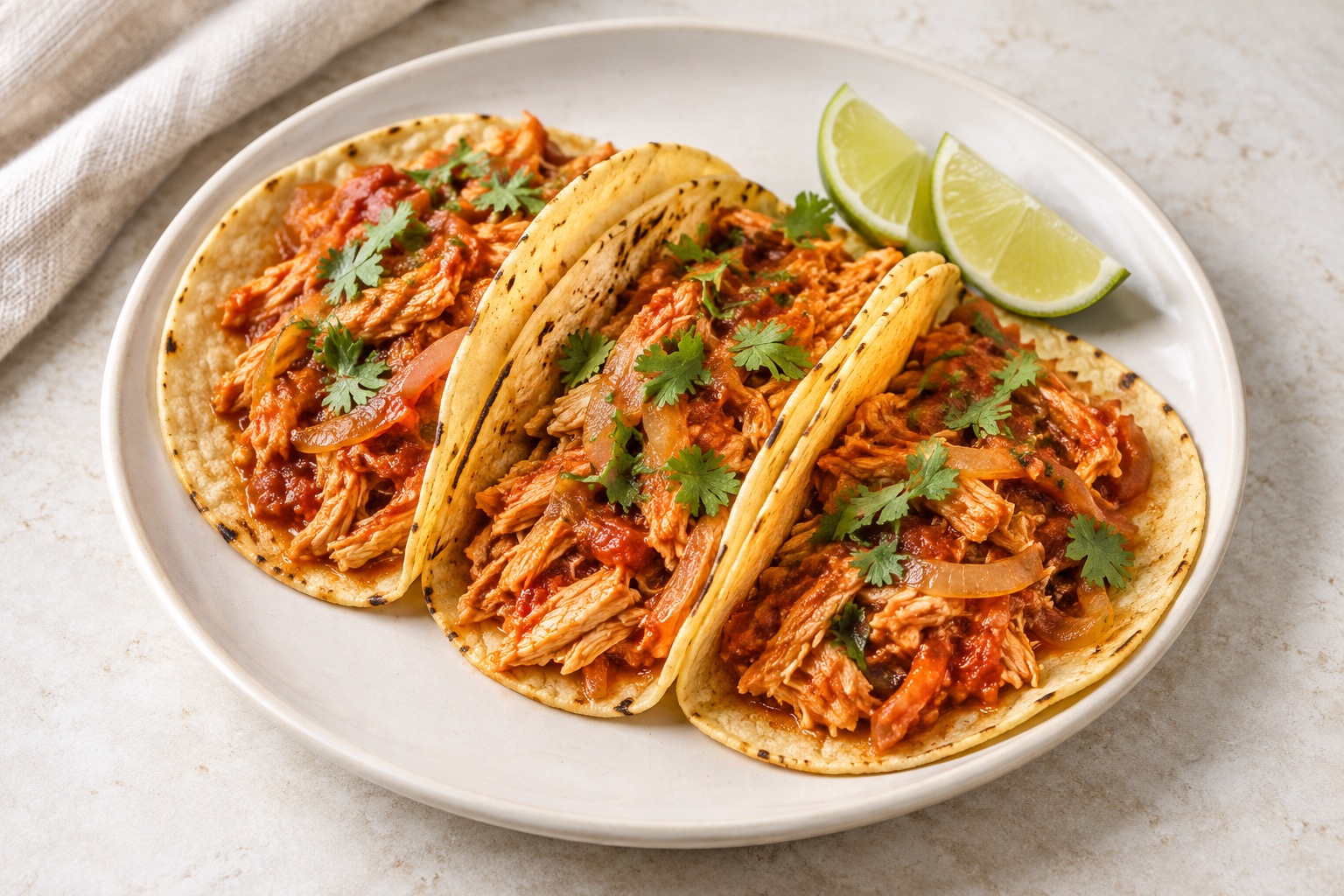 Serving suggestion for Mexican Chicken Tinga Tacos