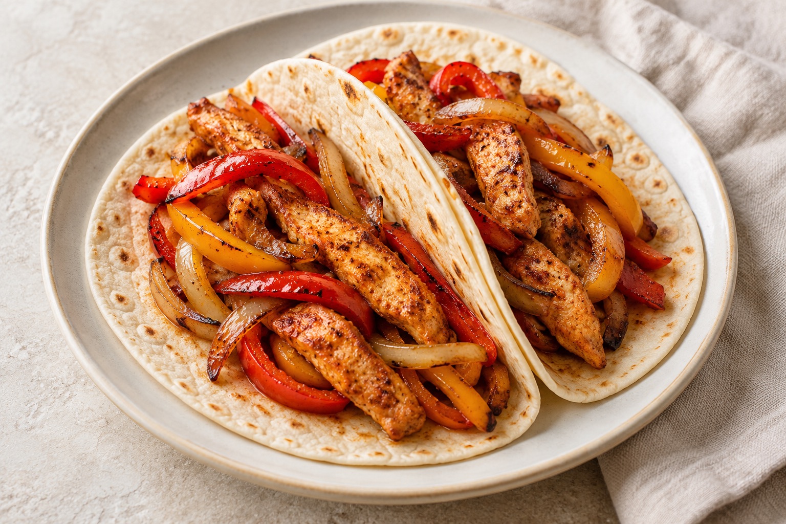 Serving suggestion for Mexican Chicken Fajitas with Peppers