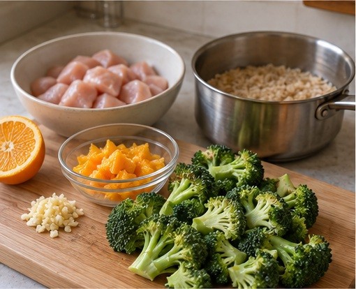 Prepare the grain and cut the vegetables.
