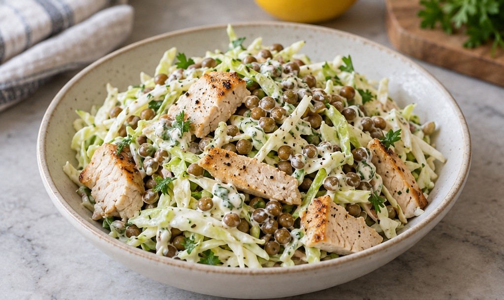 Serving suggestion for Chicken, Lentil & Crunchy Cabbage Salad