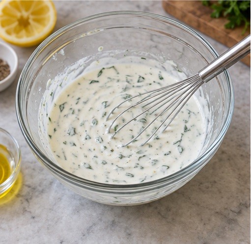 Whisk the yogurt dressing.