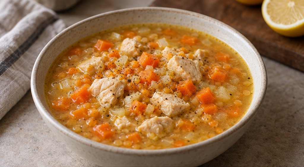 Serving suggestion for Chicken, Red Lentil & Lemon Soup