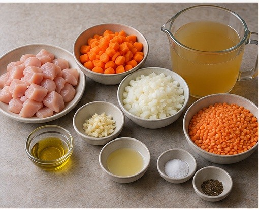 Prepare the aromatics and measured ingredients.