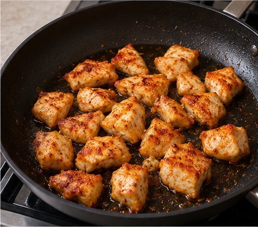 Cook the protein until ready.