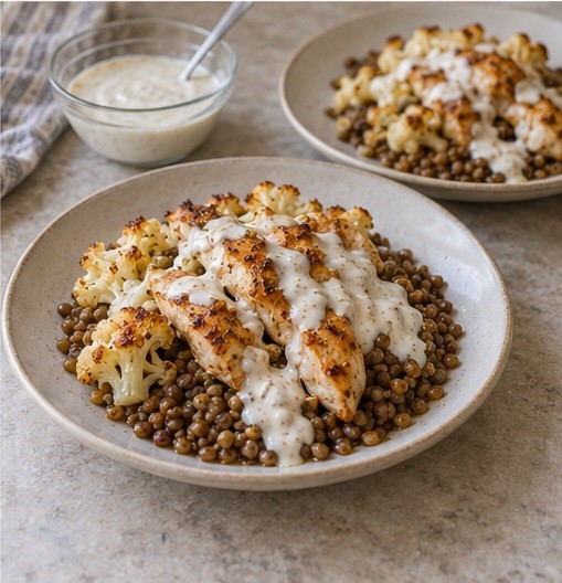 Check doneness, then plate with the yogurt sauce.