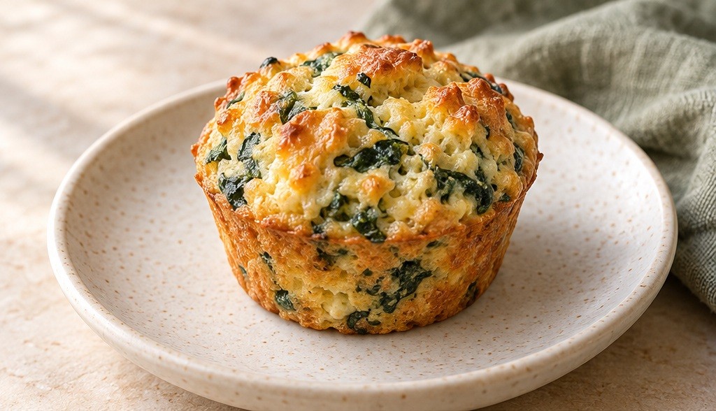Serving suggestion for Spinach-Parmesan Cottage-Cheese Muffins