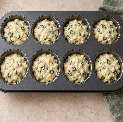 Divide the batter evenly between muffin wells.