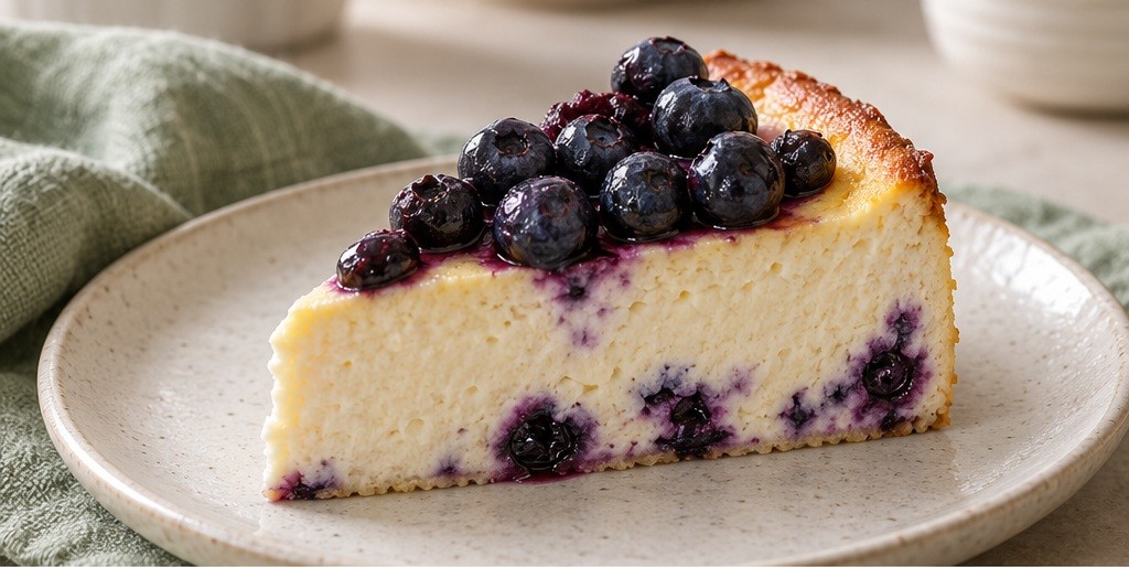 Serving suggestion for Lemon & Blueberry Cottage-Cheese Cheesecake