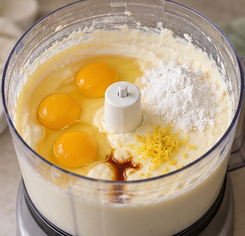 Mix in the eggs and cornstarch briefly.