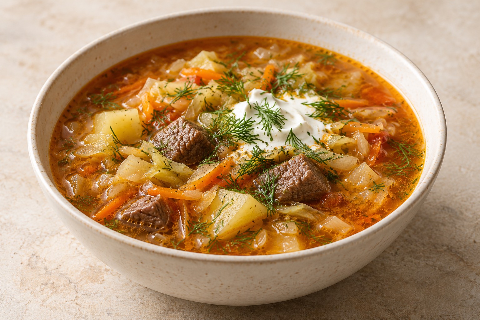 Serving suggestion for Russian Beef and Cabbage Shchi