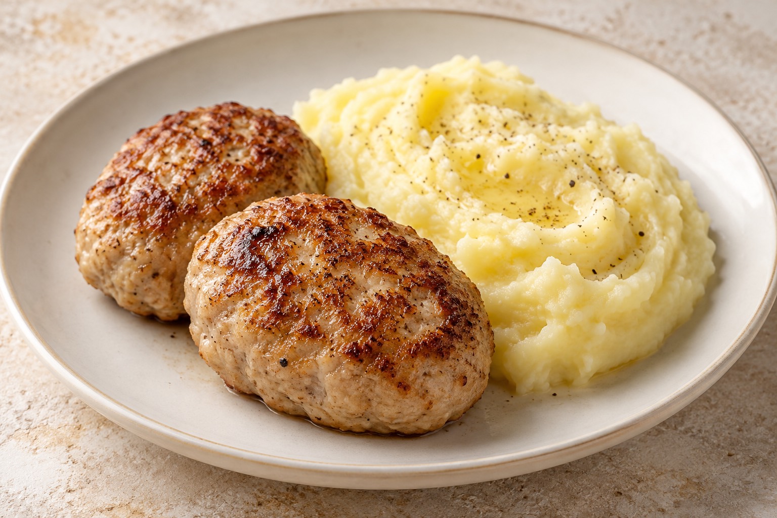 Serving suggestion for Russian Turkey Kotleti with Mashed Potatoes