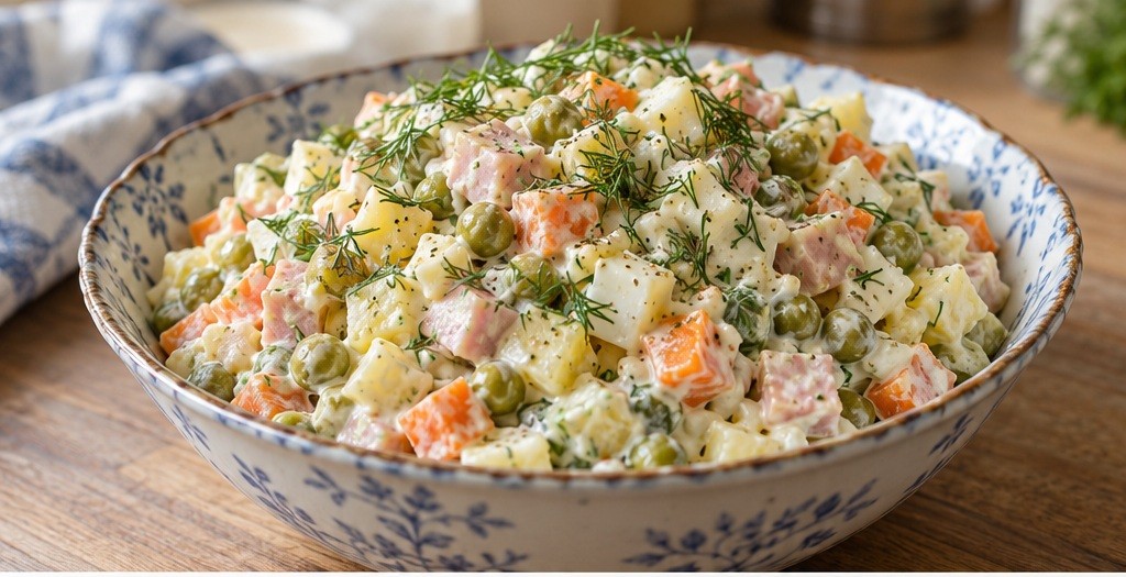 Serving suggestion for Olivier salad