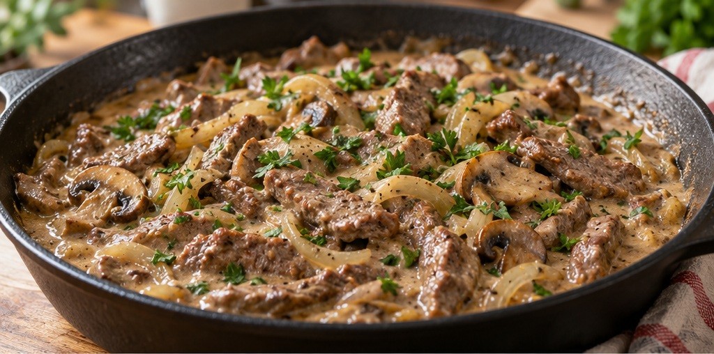 Serving suggestion for Beef Stroganoff