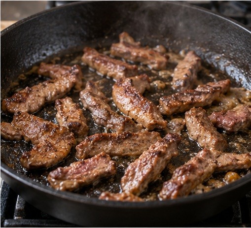 Sear beef in uncrowded batches and remove.
