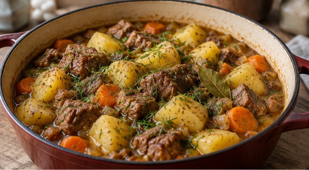 Serving suggestion for Zharkoye: beef and potato roast