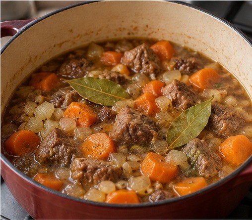 Add onion, carrot and measured stock for the first braise.