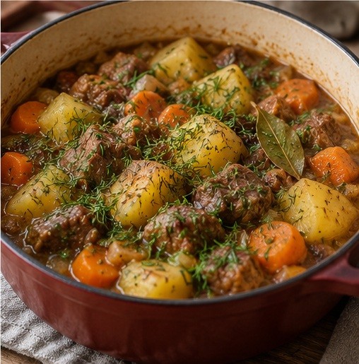 Finish covered in the oven and serve zharkoye with dill.
