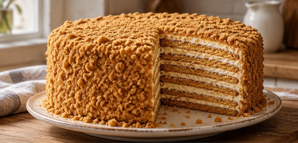 Serving suggestion for Medovik: honey layer cake