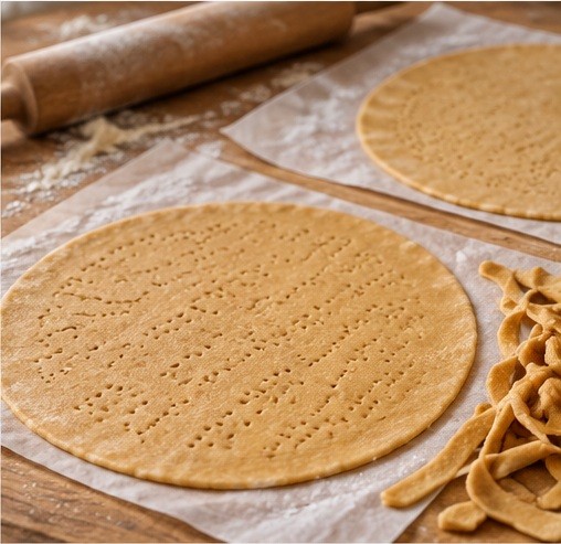 Roll eight thin circles on parchment and bake until golden.