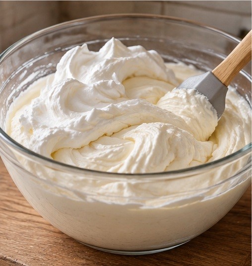 Fold whipped cream into thick sour cream filling.