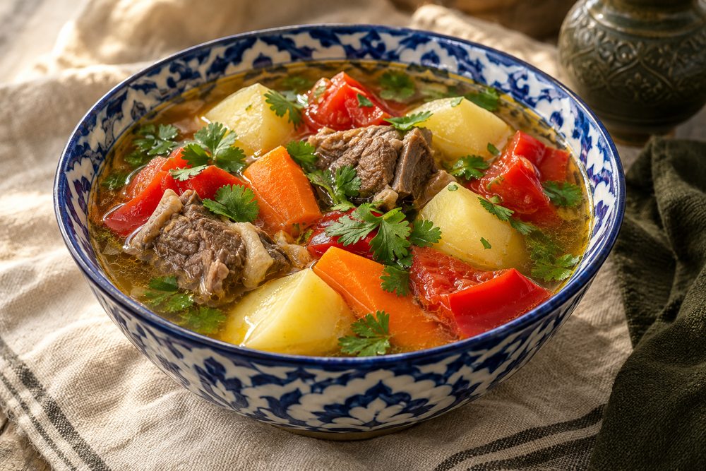 Serving suggestion for Uzbek Lamb Shurpa Soup