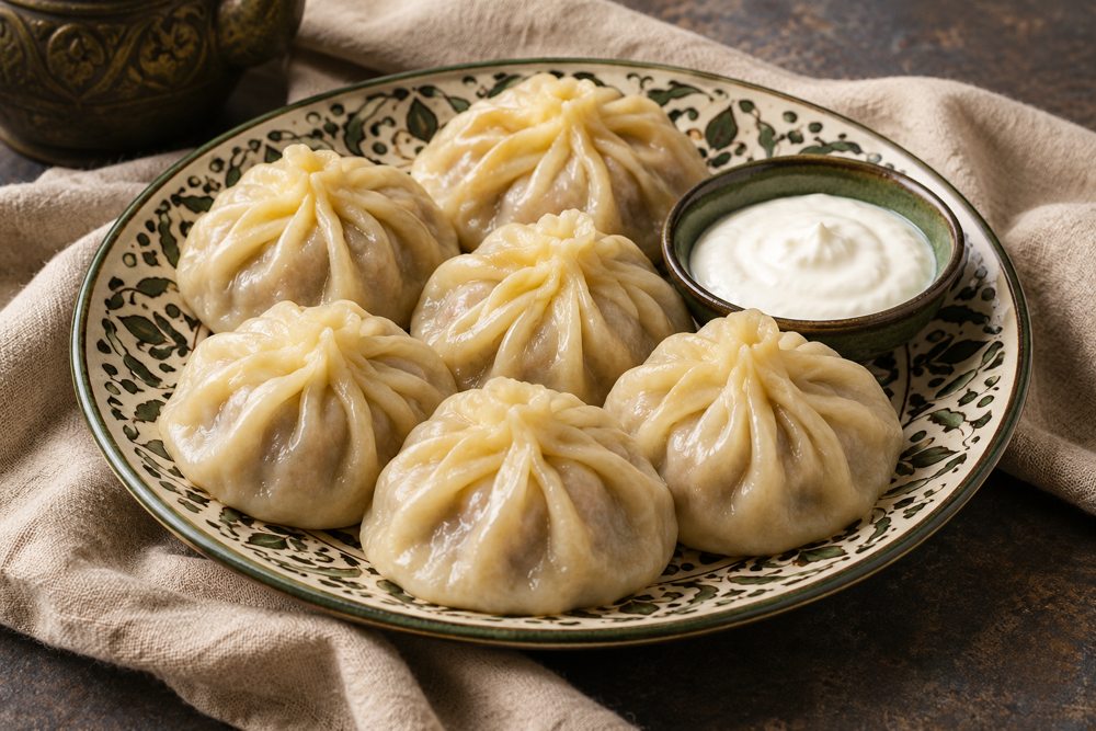 Serving suggestion for Uzbek Beef and Onion Manti