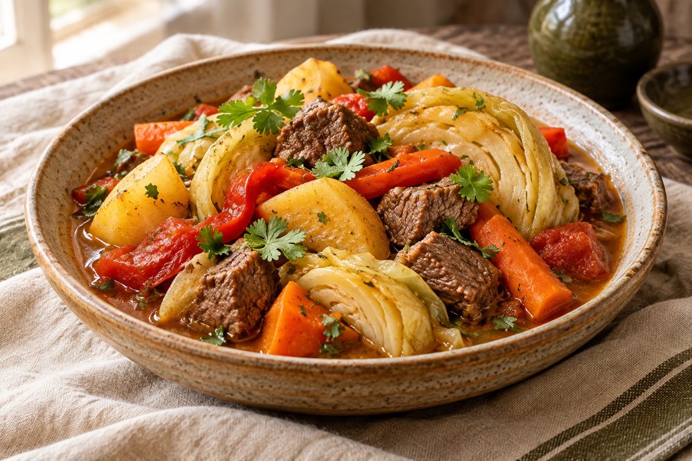 Serving suggestion for Uzbek Beef and Vegetable Dimlama