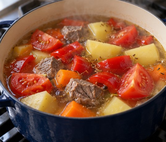 Agregue tomates cortados en cuartos cerca del final