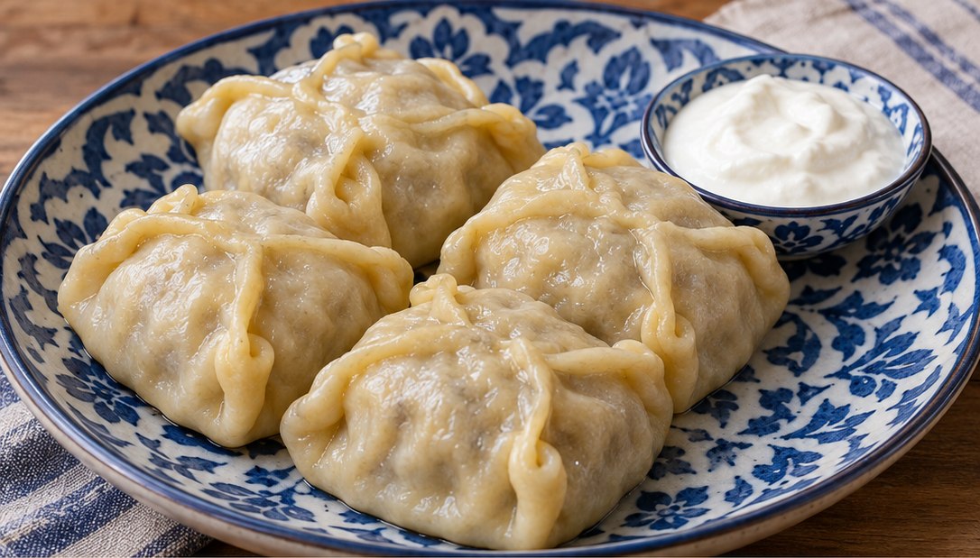 Serving suggestion for Uzbek Lamb Manti (Steamed Dumplings)
