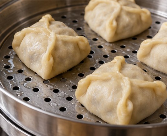 Space manti on an oiled perforated steamer tray