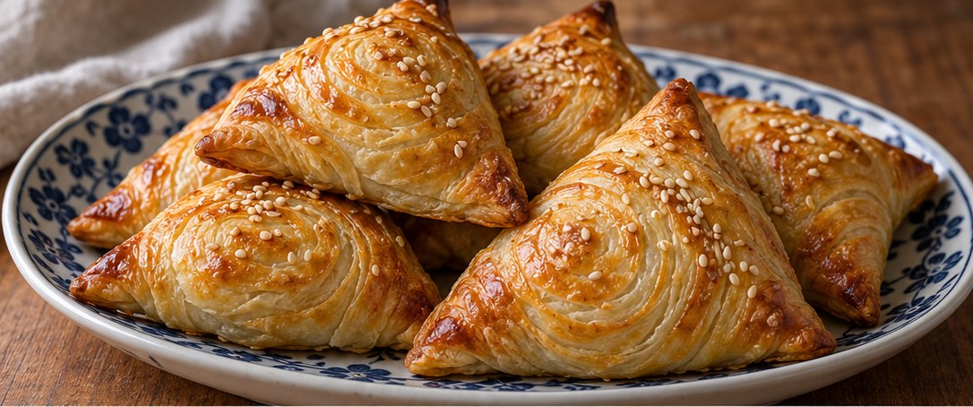 Serving suggestion for Uzbek Lamb Samsa (Layered Meat Pastries)