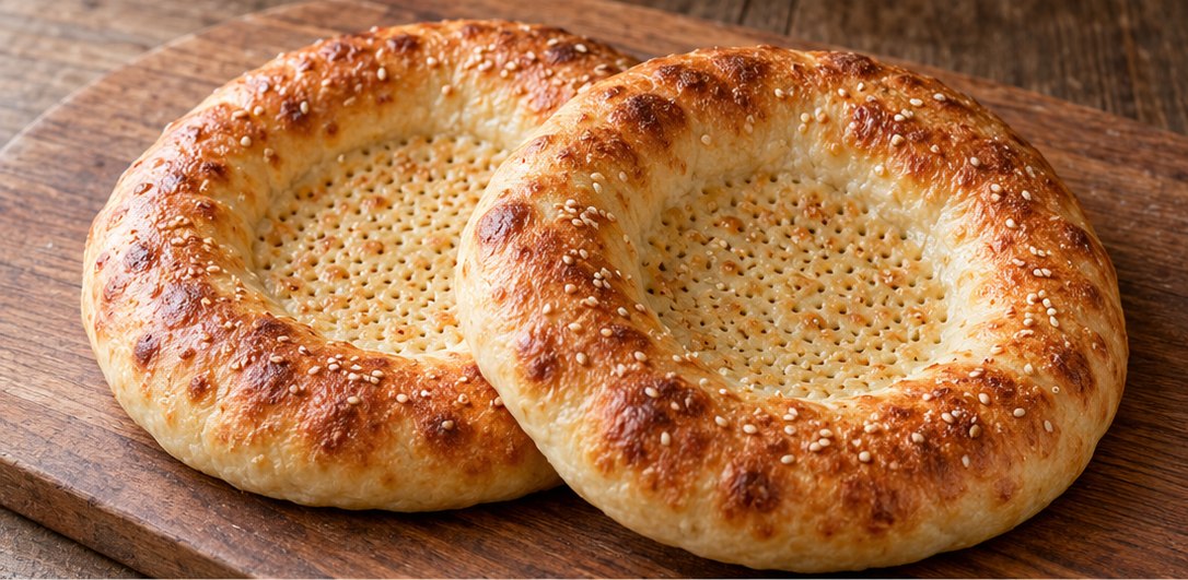 Serving suggestion for Uzbek Obi Non (Home-Oven Flatbread)