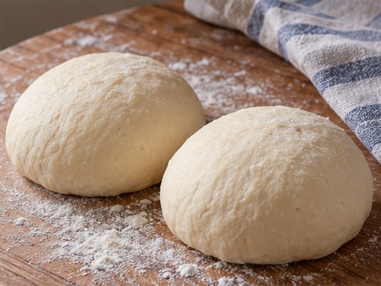 Round the risen dough into two balls