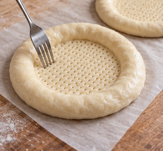 Press a broad thin center and prick it with a fork