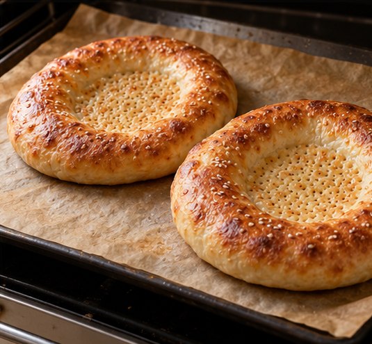 Bake round loaves with thick rims on a metal tray