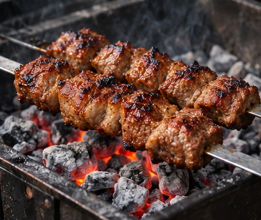 Turn skewers over glowing charcoal without flames
