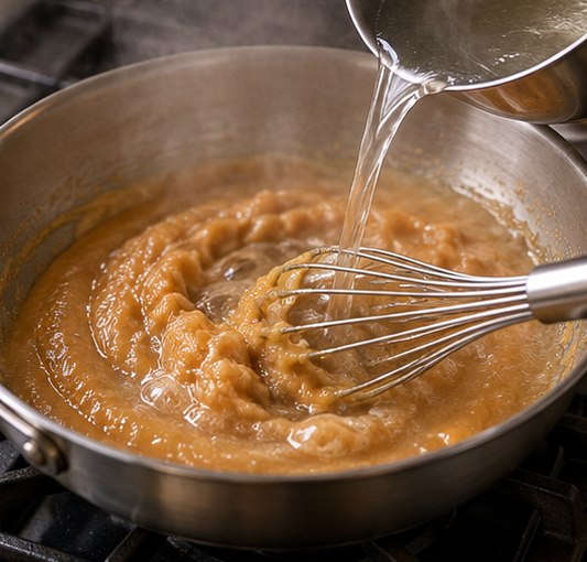 Whisk warm syrup gradually into the toasted paste
