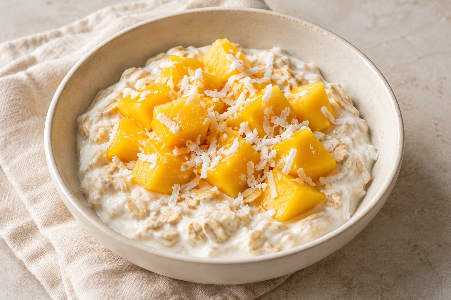Serving suggestion for Mango Coconut Yogurt Oat Bowls