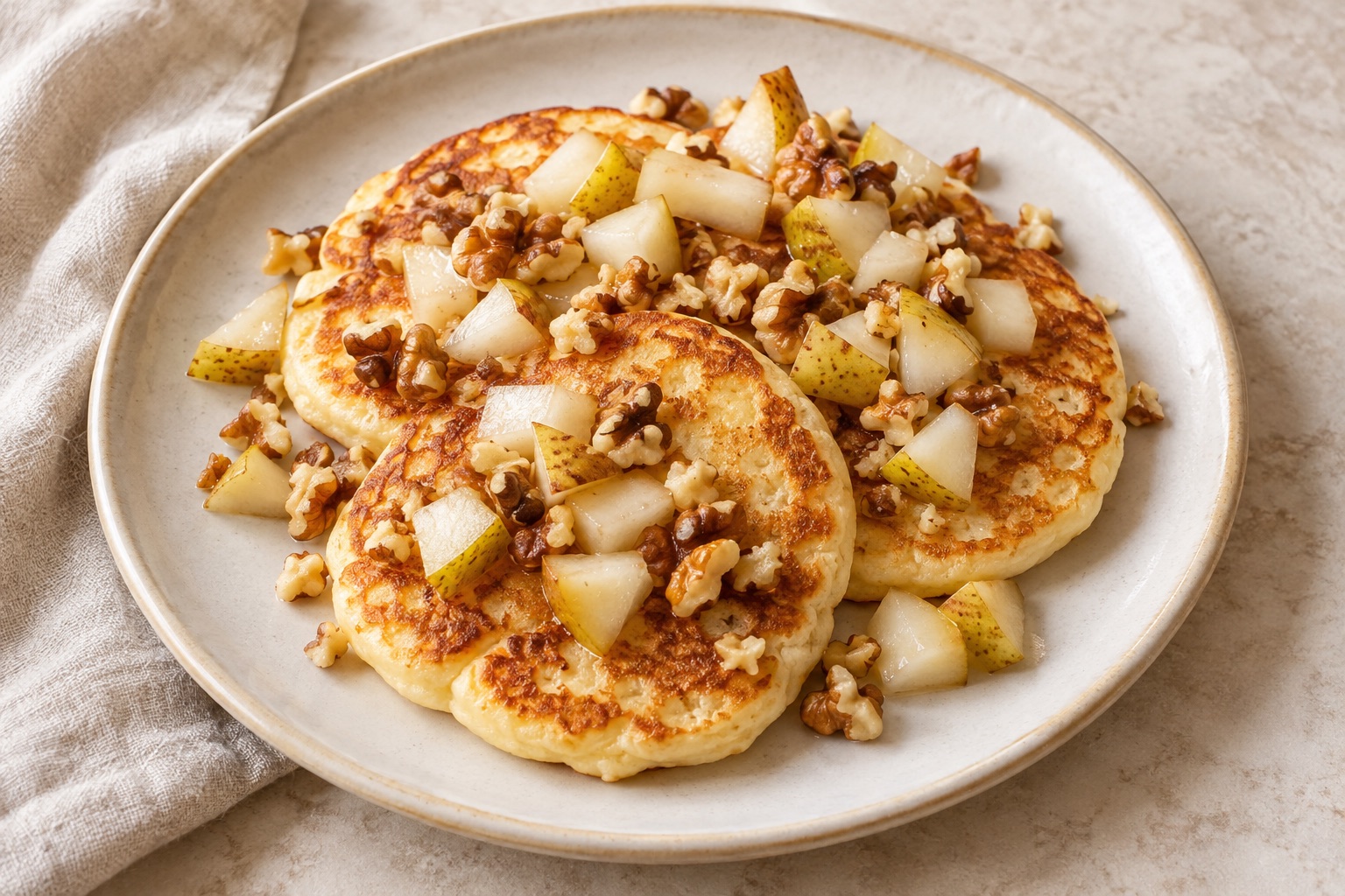 Serving suggestion for Pear Walnut Cottage Cheese Pancakes