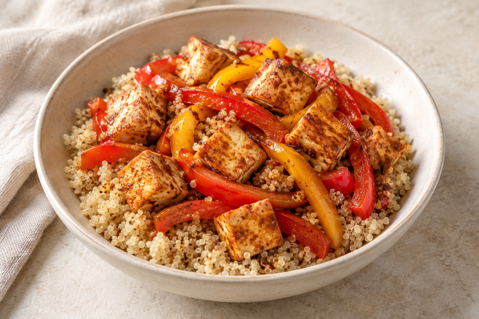Serving suggestion for Smoky Lime Tofu Quinoa Bowls
