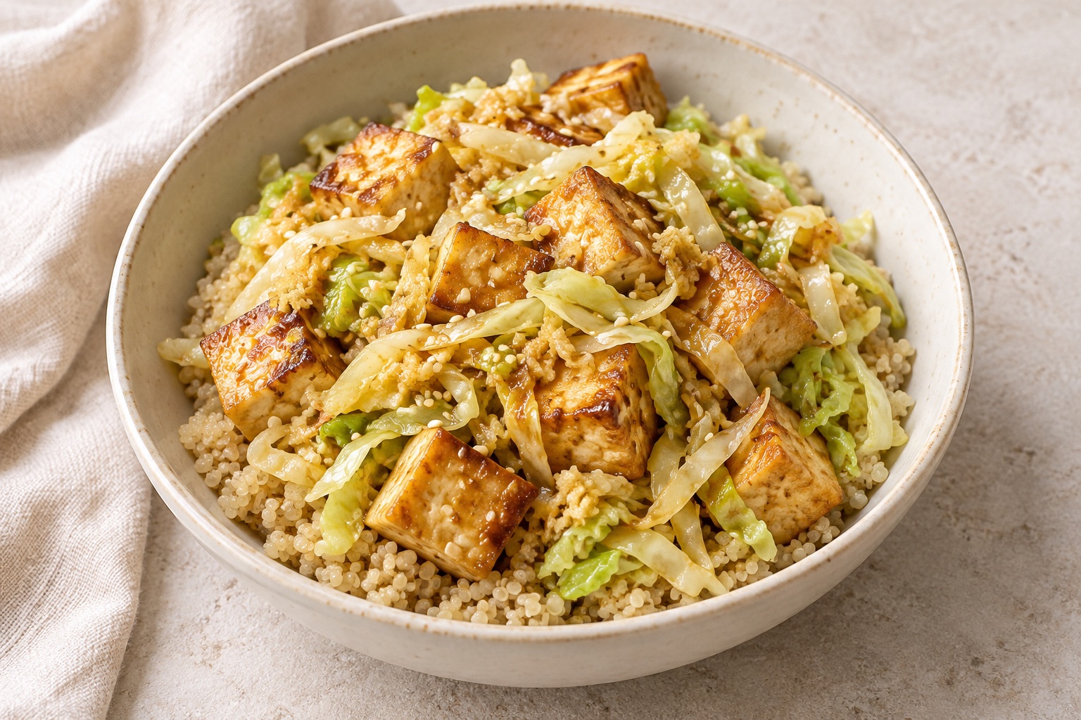 Serving suggestion for Ginger Sesame Tofu Quinoa Bowls