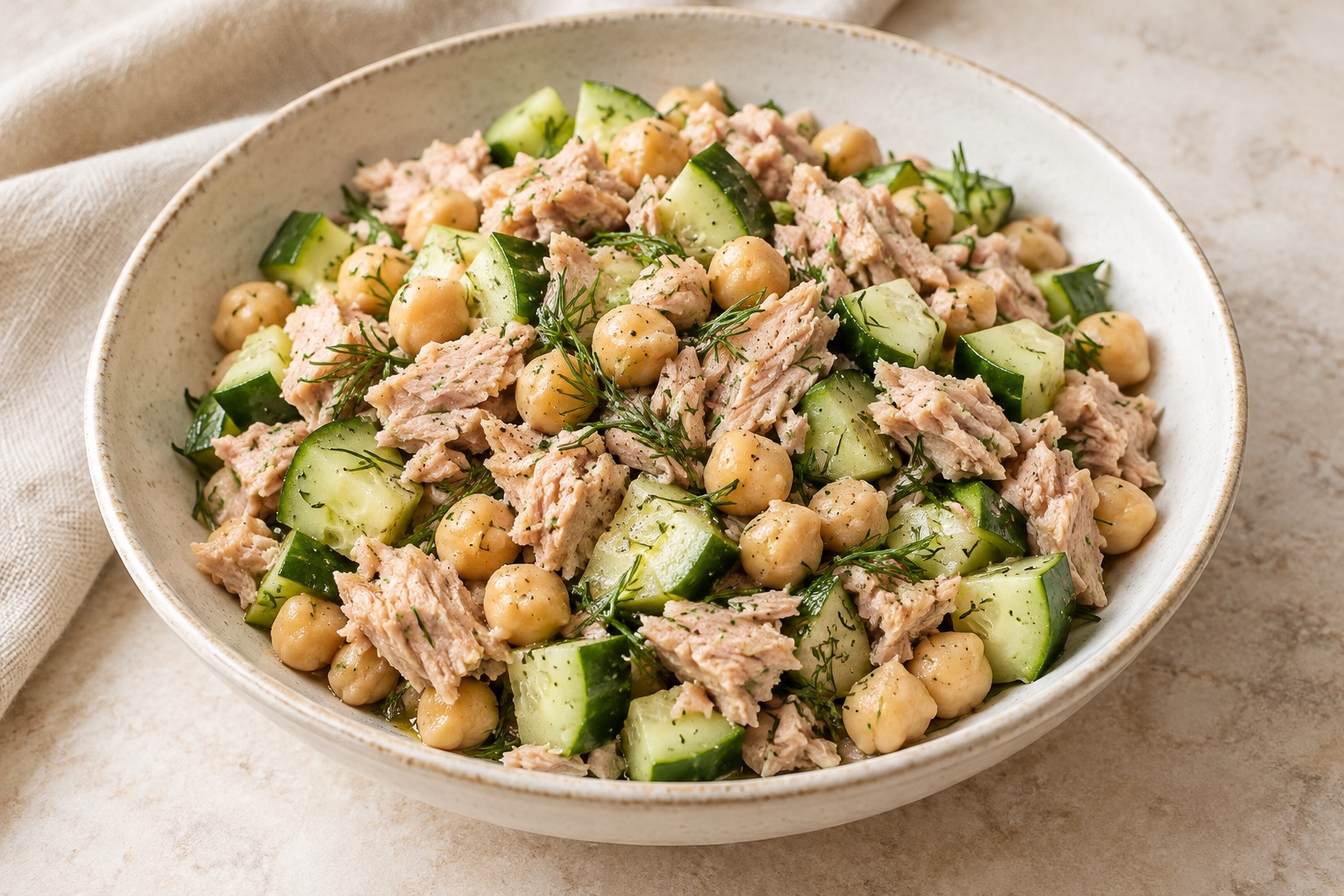 Serving suggestion for Cucumber Dill Tuna Chickpea Salad