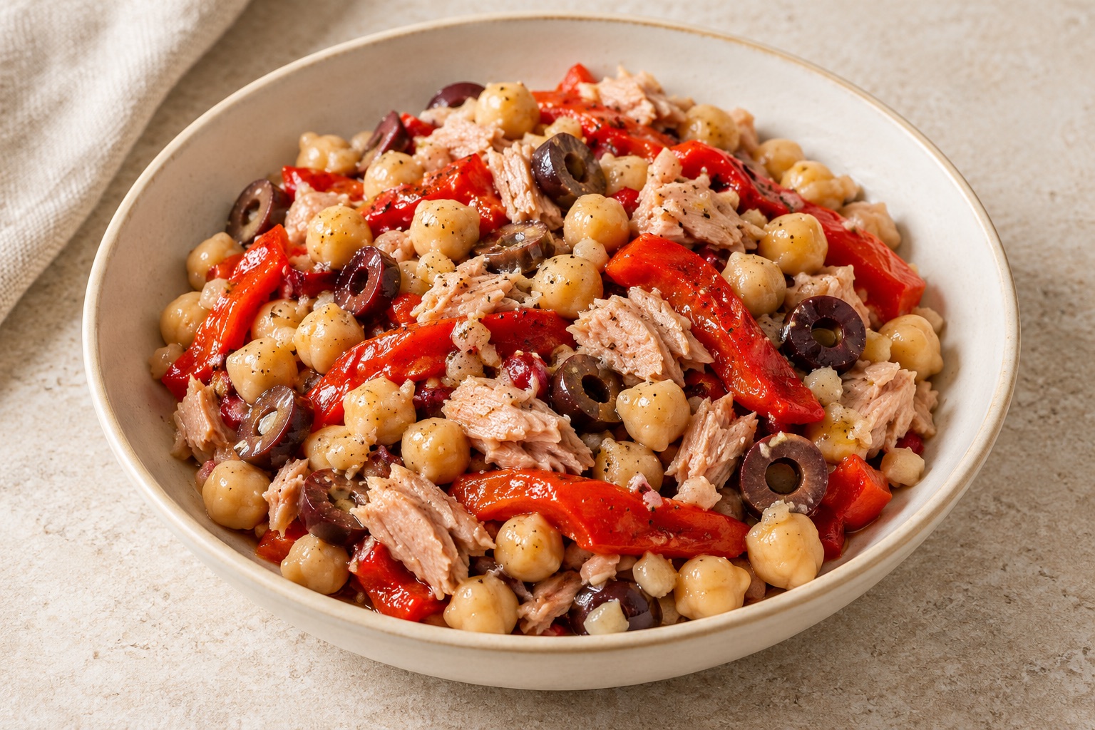 Serving suggestion for Roasted Pepper Olive Tuna Chickpea Salad