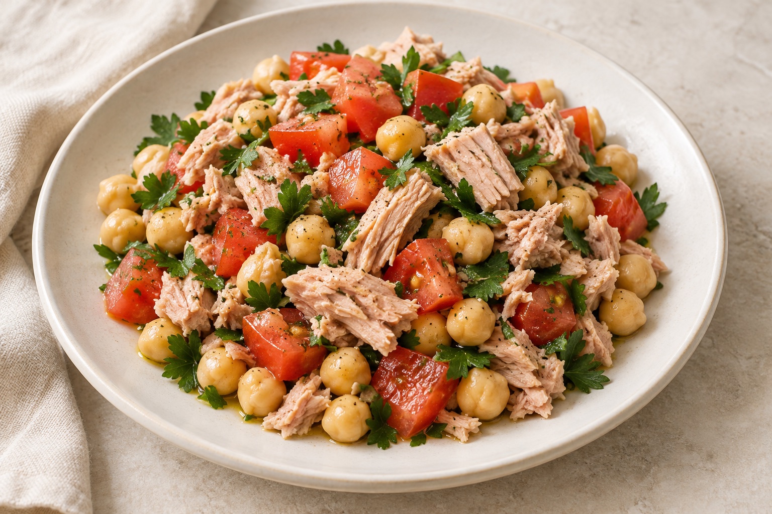 Serving suggestion for Tomato Parsley Tuna Chickpea Salad