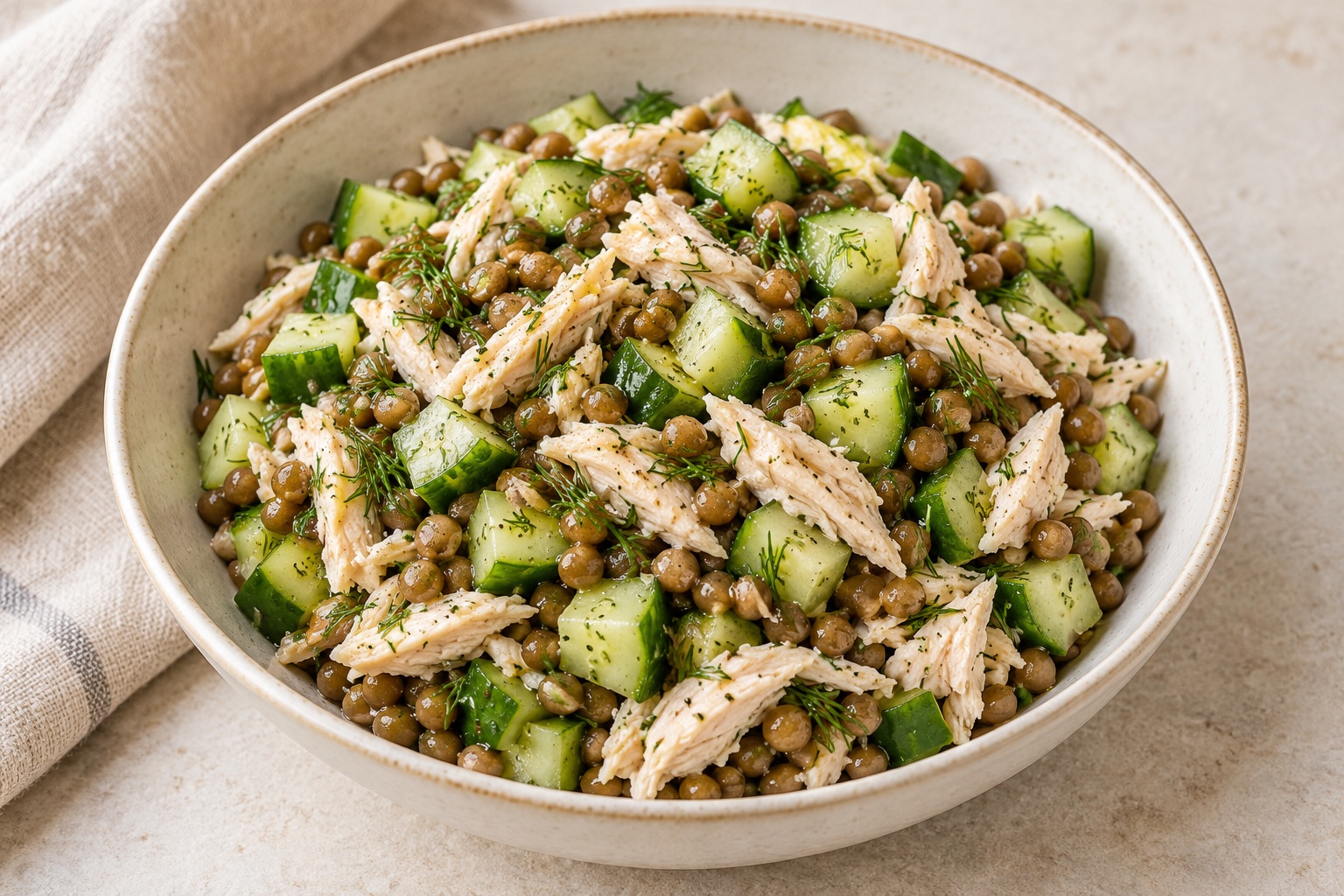 Serving suggestion for Cucumber Dill Chicken Lentil Salad